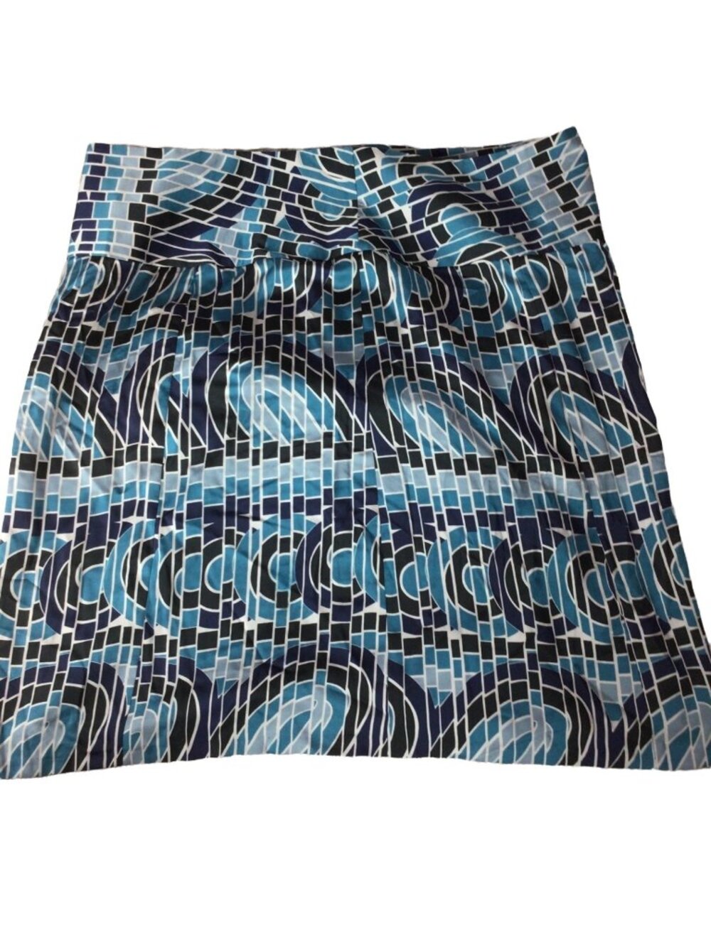 Geometric Blue & Black Patterned Skirt W/Back Zipper Closure*Plus-Size*2XL*EUC